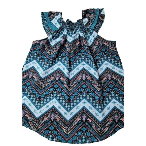 Womens Babydoll Top Teal Print Sleeveless Fun Cool Summer Size XL JH1042 - Picture 2 of 3